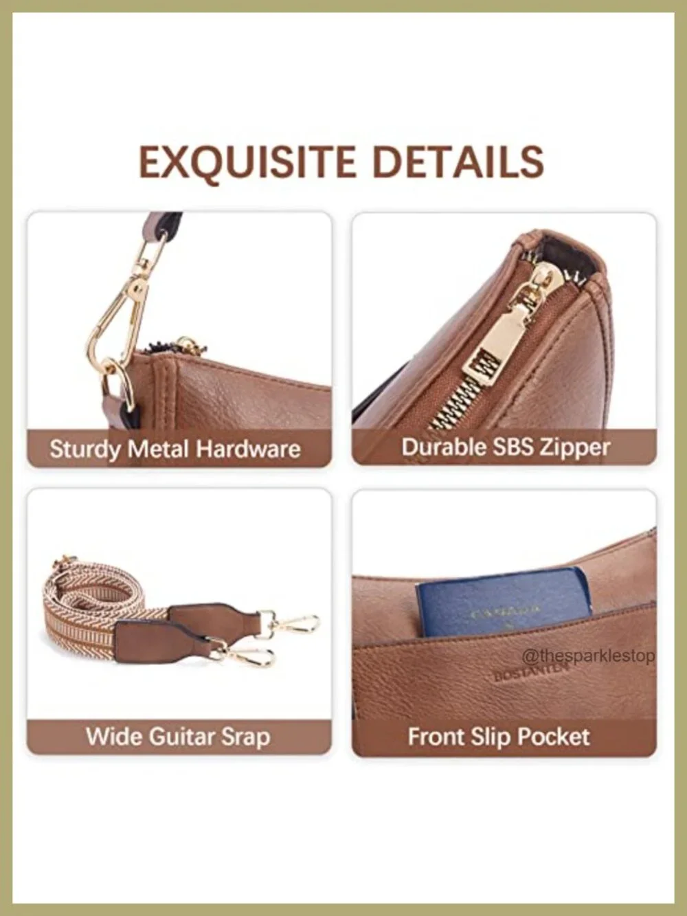 Vegan Leather Crossbody Hobo Bag with Wide Guitar Strap, Multi-Pocket Purse